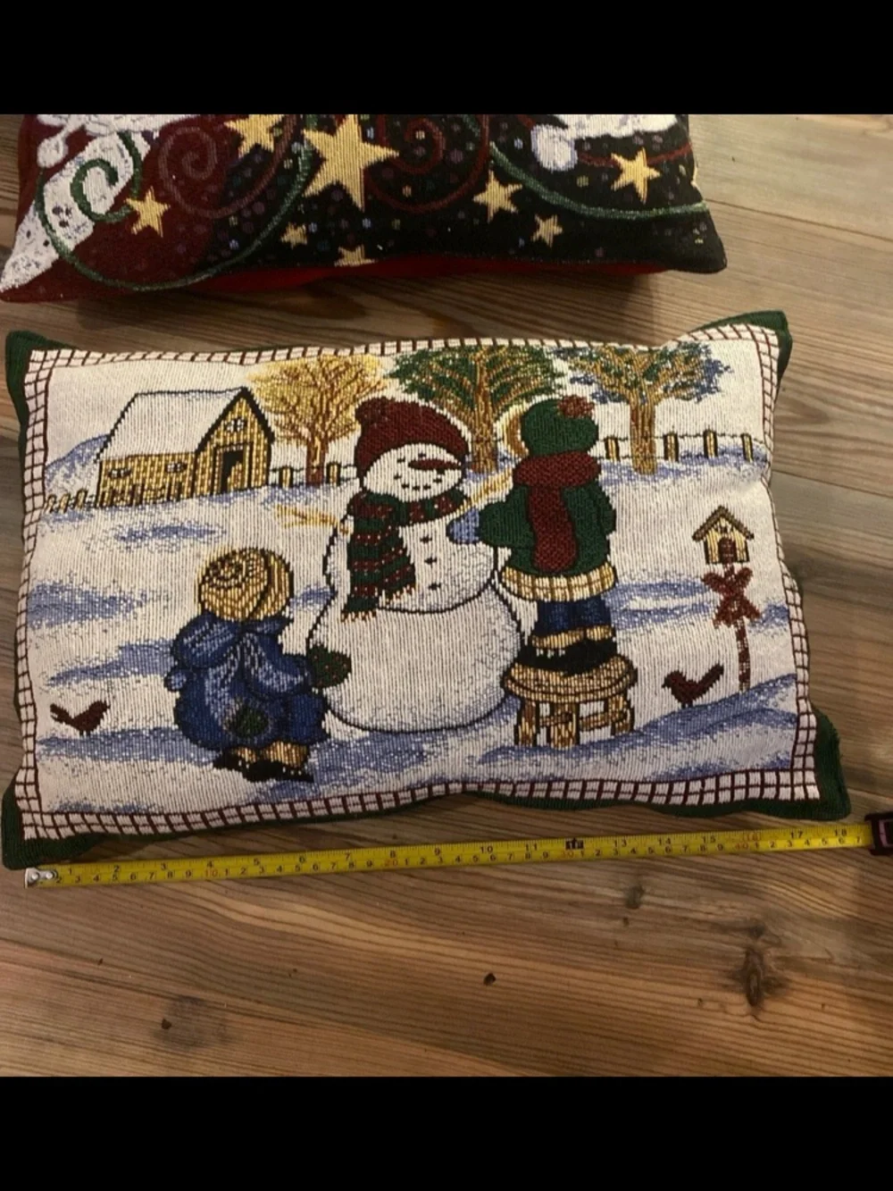 Set of Vintage Christmas Santa & Snowman Decorative Throw Pillows